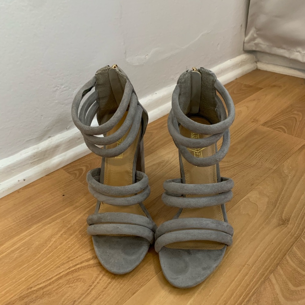 Gray faux-suede block-heel